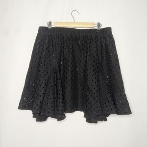 Shein Curve Womens 1X Black Goth Witchy Eyelet Ruffle Mini Skirt